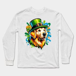 Golden Retriever Celebrates Saint Patrick's Day Joyfully Long Sleeve T-Shirt